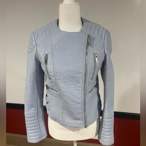 Zara baby blue faux leather zipper jacket medium.